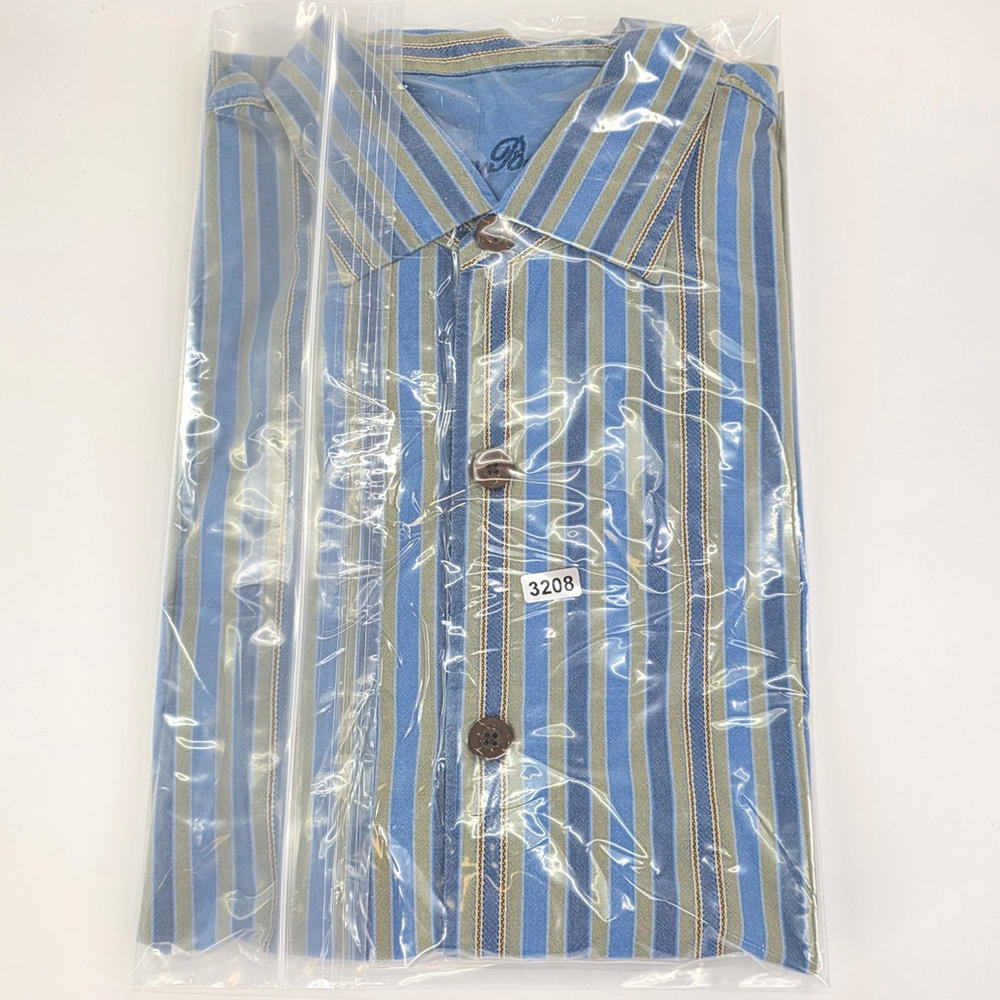 Tommy Bahama Silk Shirt Mens Medium Blue Stripe Short Sleeve Button Up - Picture 9 of 9